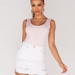 1822 Denim Ripped Distressed Jean Mini Skirt White Size 27 EUC